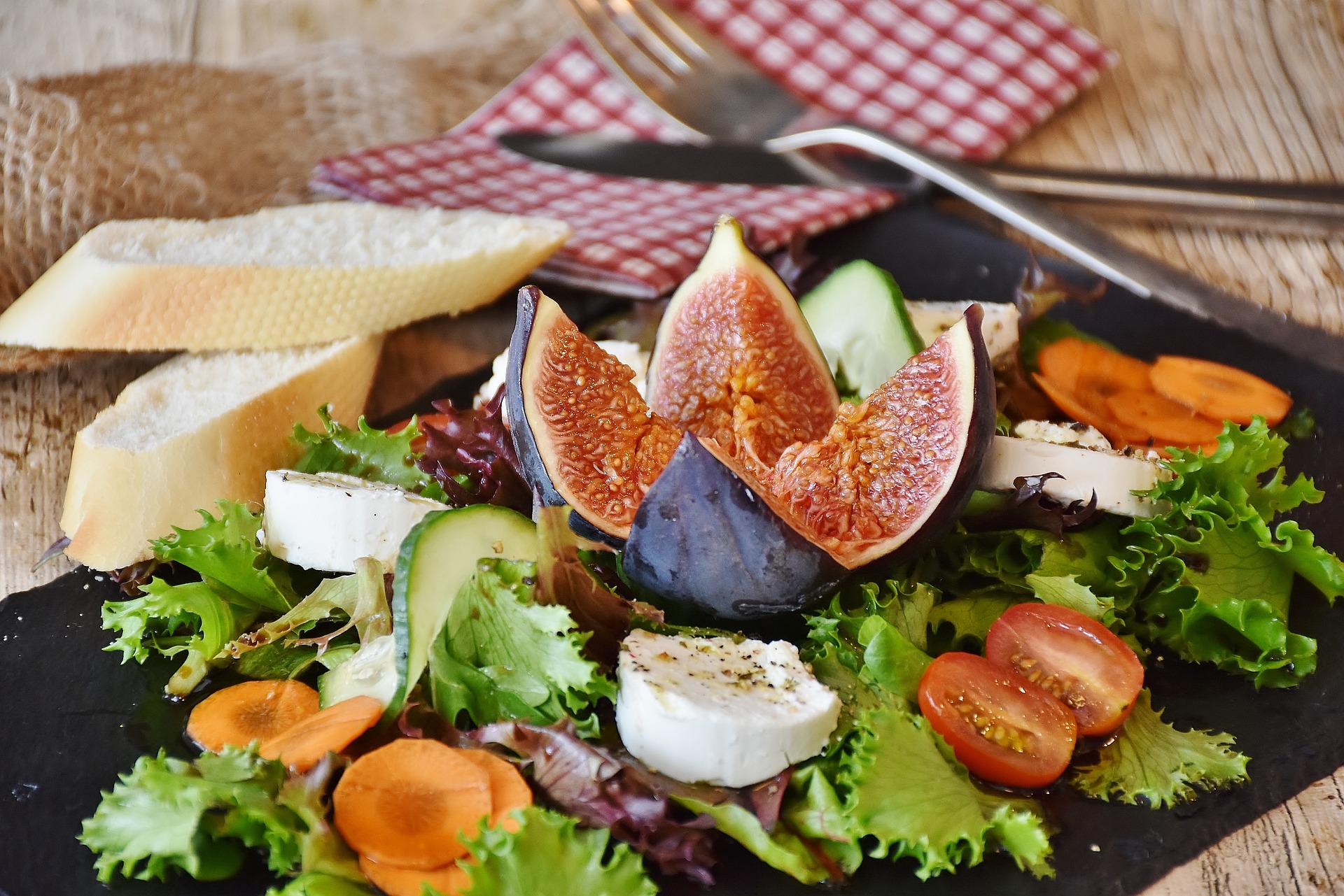 A colorful salad of fresh fruit and cheese is perfect for vegan foodies. 